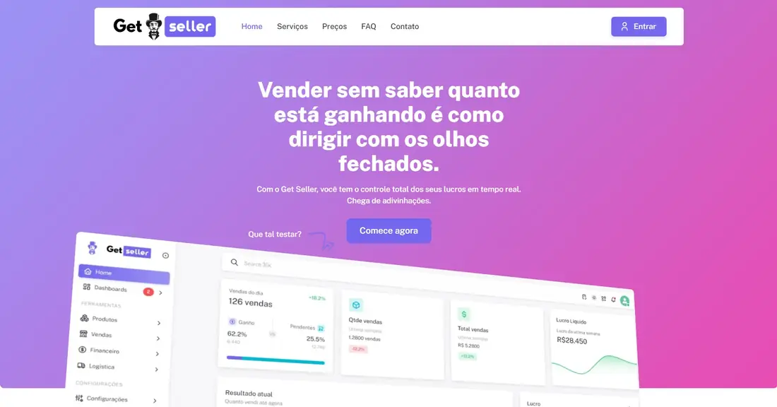 Site do Get Seller — plataforma de gestão para vendedores