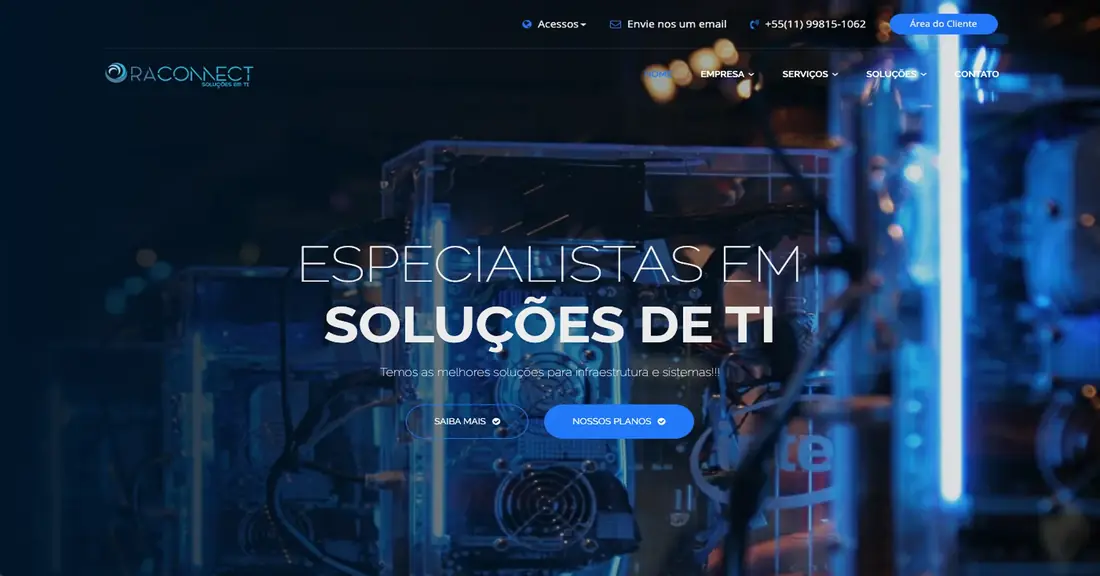 Site da RaConnect — soluções de TI